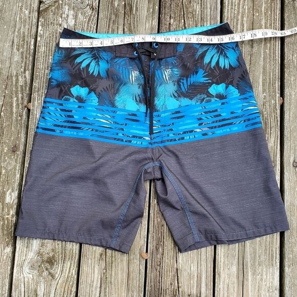 Burnside Men Sz 30 Board Shorts Swim Trunk Blue Black Drawstring Zip Pocket - Picture 6 of 9